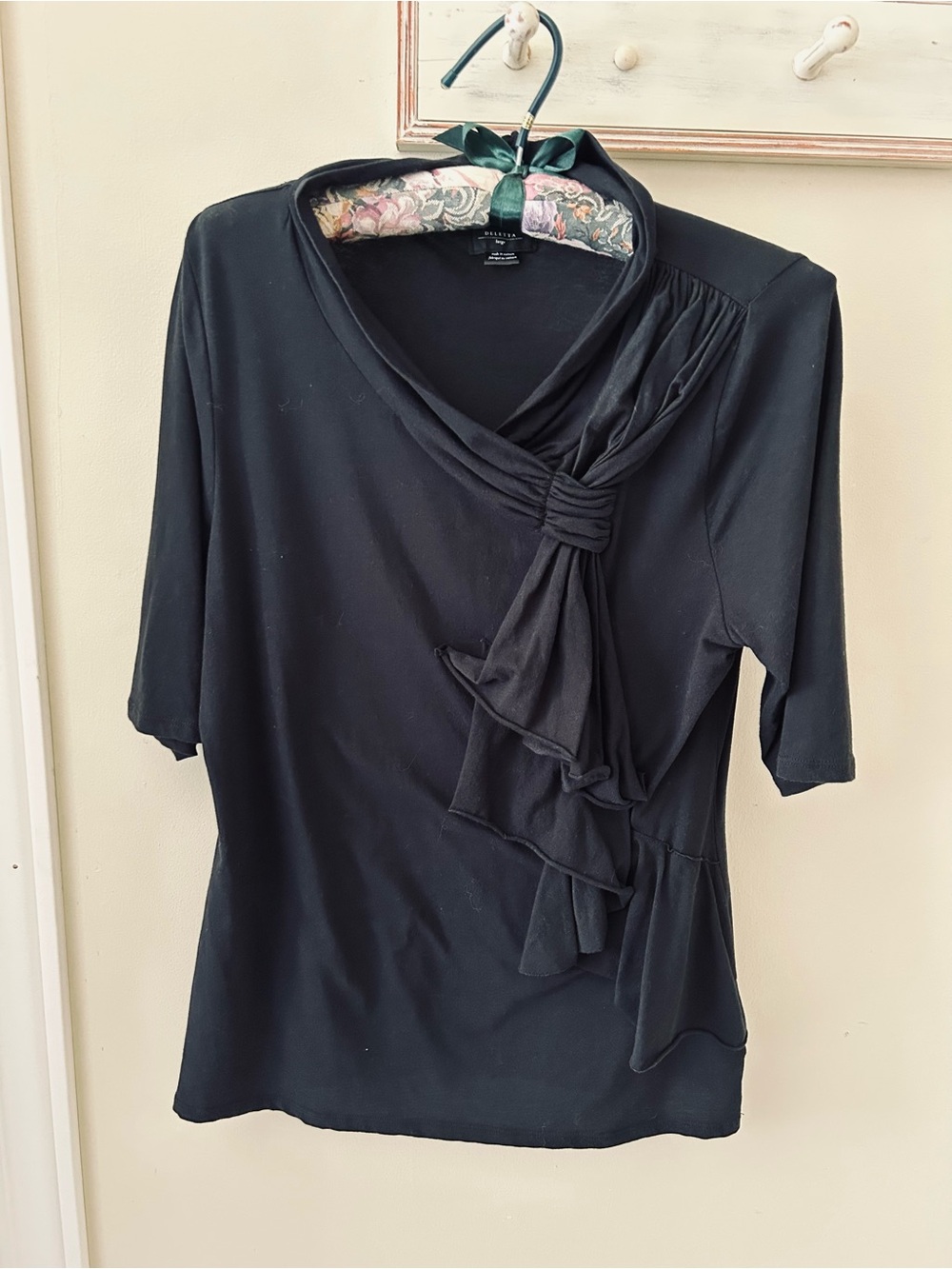 Anthropologie Deletta Black Top with ruffles!